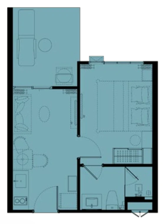 Grundriss der 1 Schlafzimmer M auf Etage 1, 36 m² (Zeichnung des Bauträgers)
