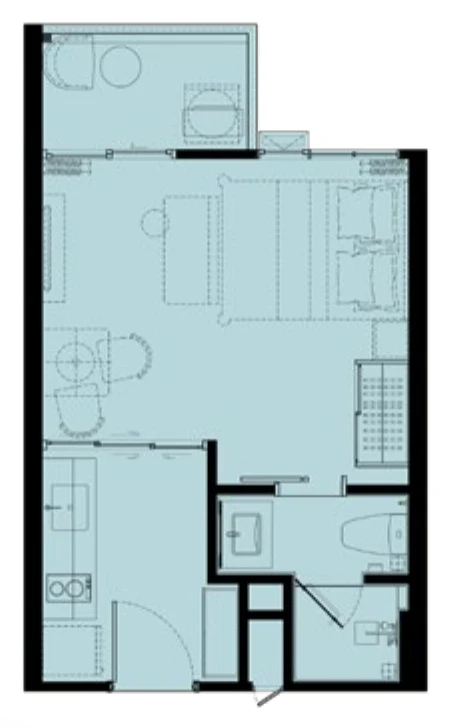 Grundriss der 1 Schlafzimmer S, 28 m² (Zeichnung des Bauträgers)