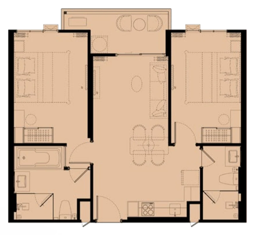 Grundriss der 2 Schlafzimmer, 66 m², Etagen 2–6 (Zeichnung des Bauträgers)