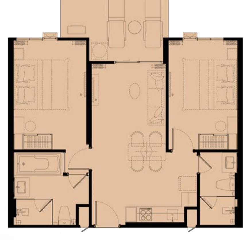 Grundriss der 2 Schlafzimmer auf Etage 1, 71 m² (Zeichnung des Bauträgers)